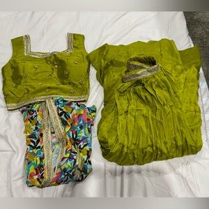 Olive Green Women's Wedding lehenga Set with Embellished Blouse
